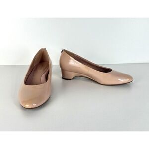 Taryn Rose Babs Nude Patent‎ Leather Low Wedge Heel Slip On Pumps Womens 7.5 B